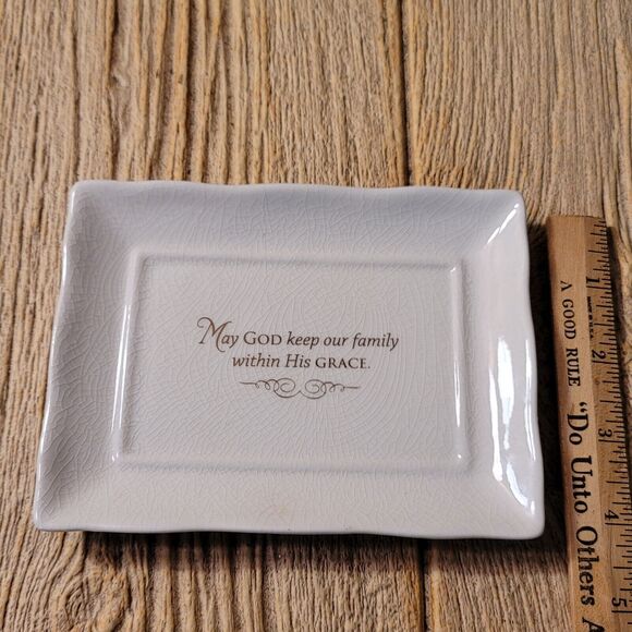 Ceramic Vanity Trinket Tray "May God Keep Our Family in His Grace" 6" x 4.5" - Picture 2 of 3